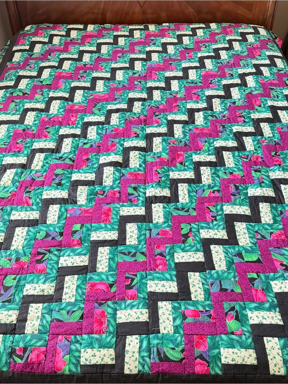 Handmade Cotton Quilt 70x96 Floral Patchwork  Queen Vintage